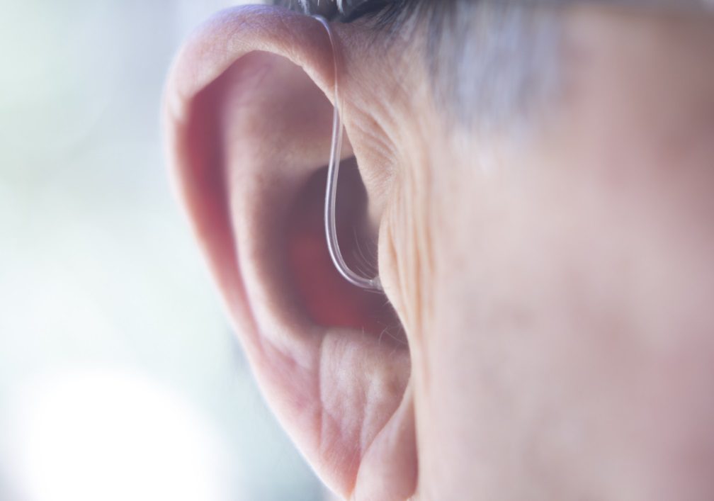 Close up shot of a hearing aid in the canal